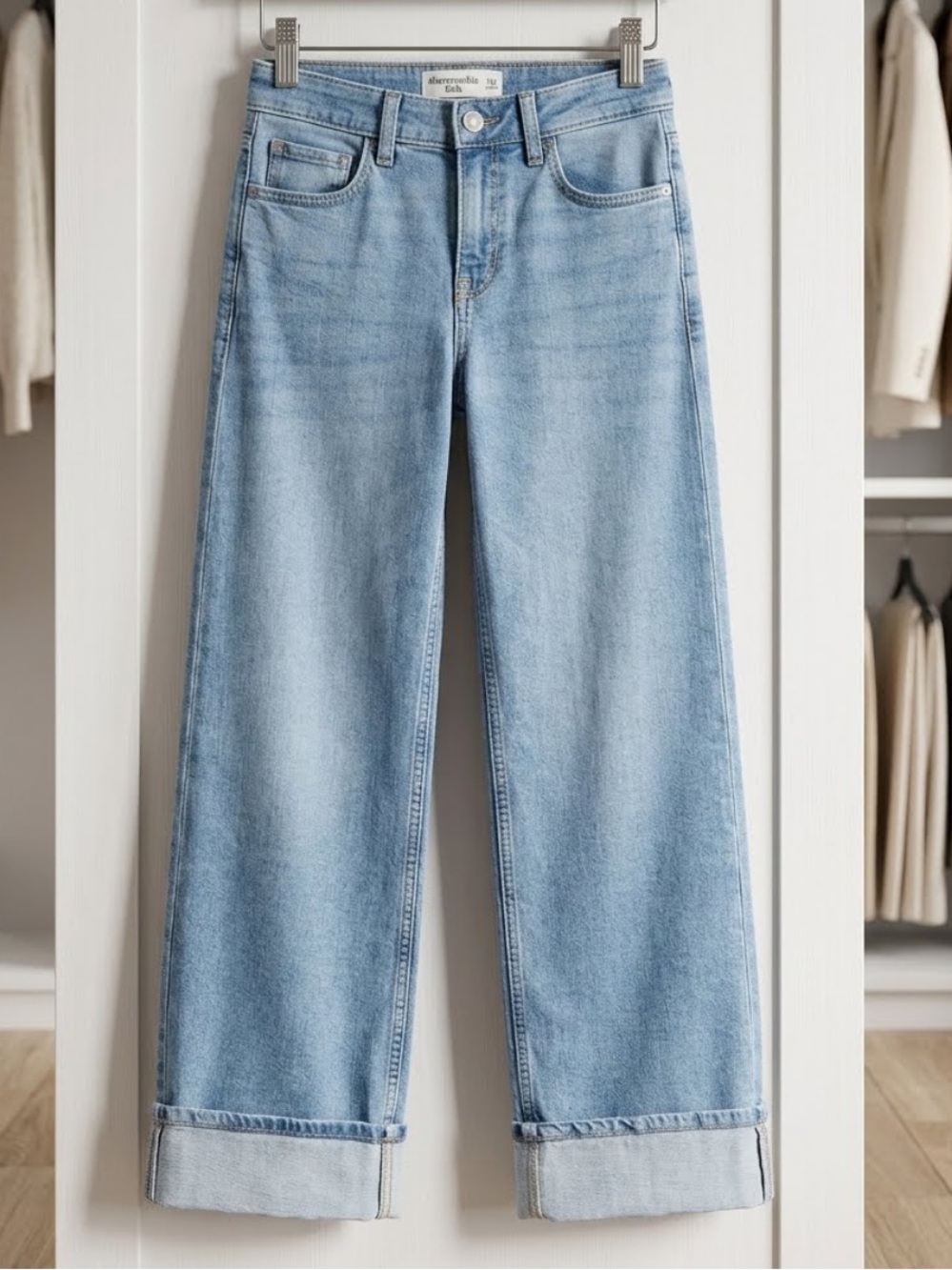 abercrombie kids light blue wide-leg jeans